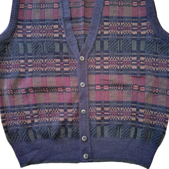 Murano XL Plaid Button Front Sweater Vest Made In Italy Grandpacore Preppy - Picture 4 of 4